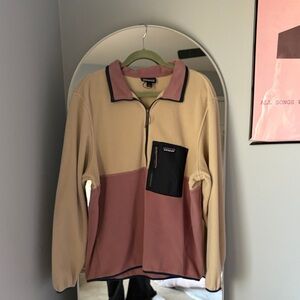 Patagonia Beige and Pink Half Zip-Up Sweater with Navy Blue Pocket